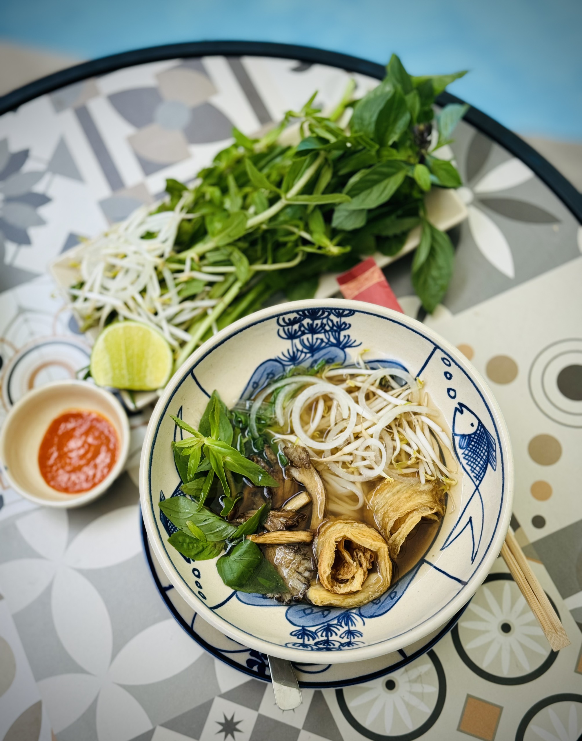 Vegan pho noodles soup